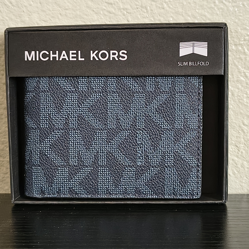 Michael Kors Men’s Money Clip Wallet - Navy Blue MK Print